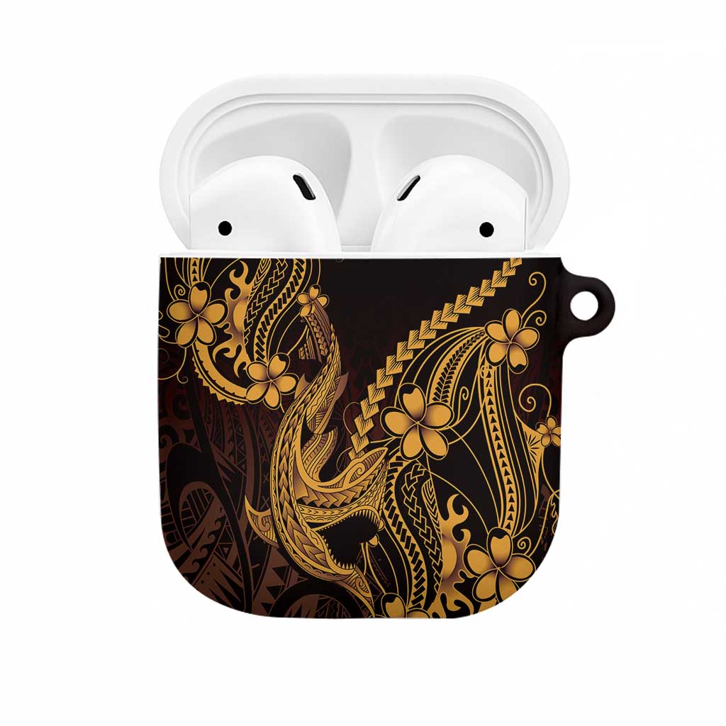 Gold Black Aloha Hawaii AirPods Case Polynesian Shark Tattoo With Plumeria LT14 Gold - Polynesian Pride