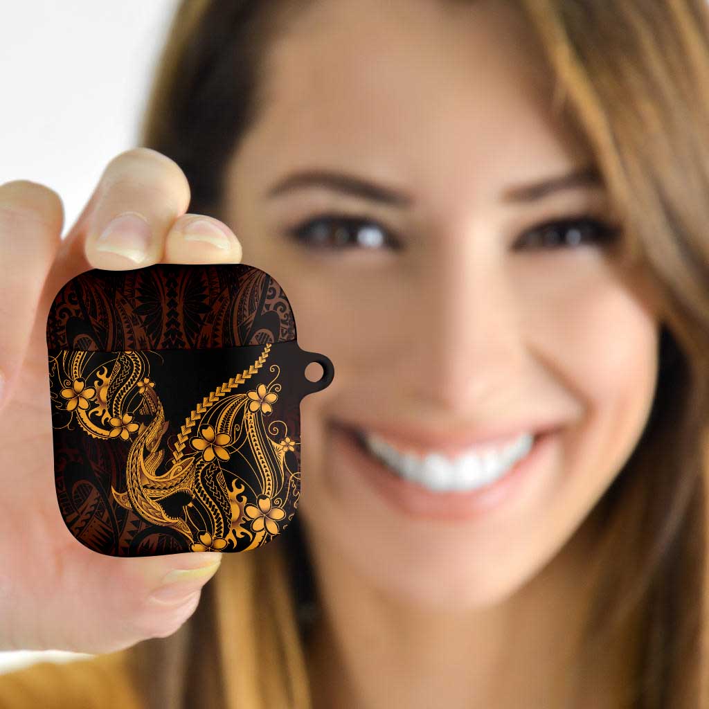 Gold Black Aloha Hawaii AirPods Case Polynesian Shark Tattoo With Plumeria LT14 - Polynesian Pride