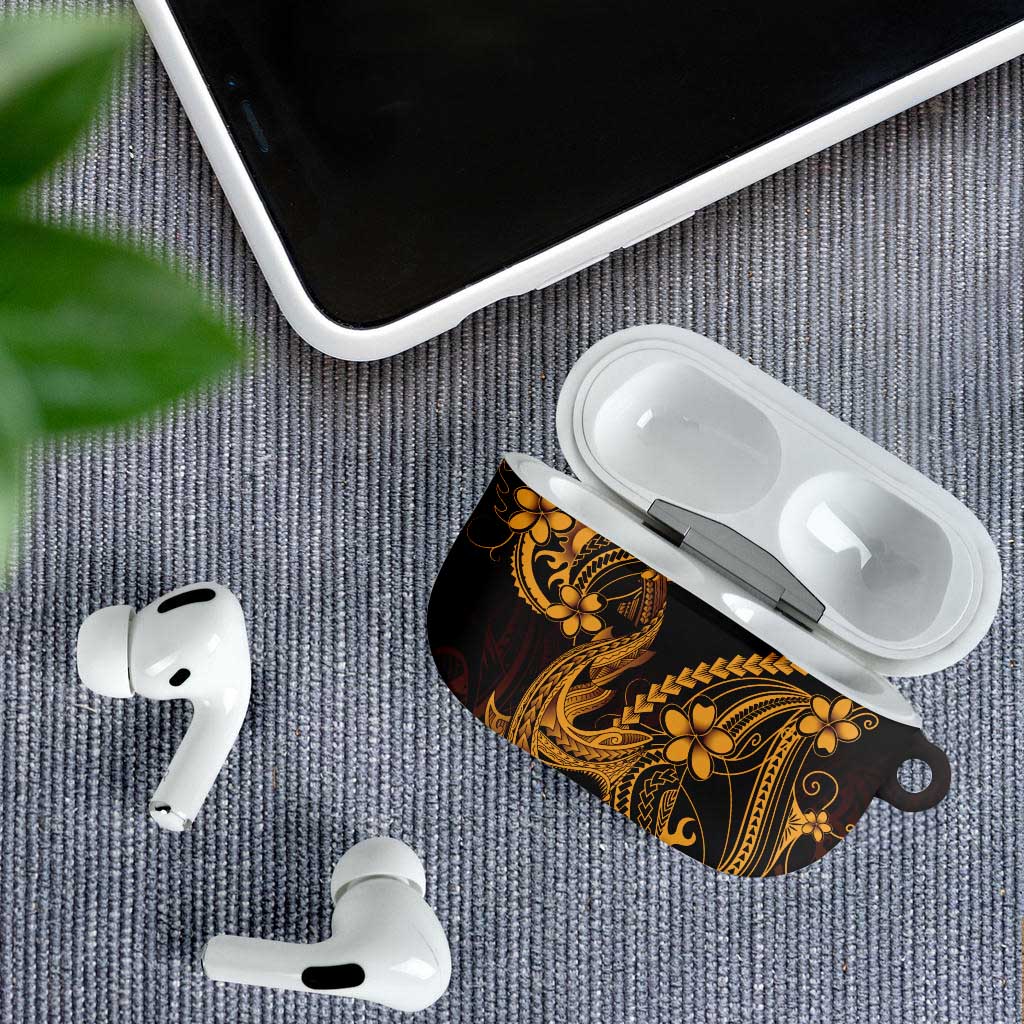 Gold Black Aloha Hawaii AirPods Case Polynesian Shark Tattoo With Plumeria LT14 - Polynesian Pride