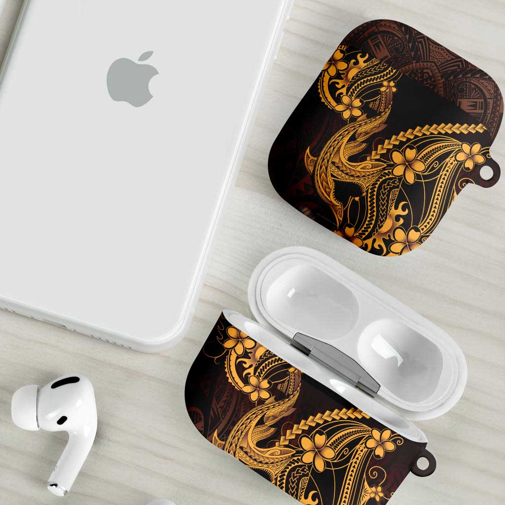 Gold Black Aloha Hawaii AirPods Case Polynesian Shark Tattoo With Plumeria LT14 - Polynesian Pride