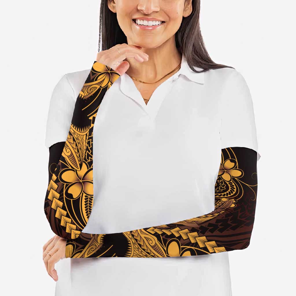 Gold Black Aloha Hawaii Arm Sleeves Polynesian Shark Tattoo With Plumeria - Polynesian Pride