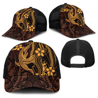 Gold Black Aloha Hawaii Baseball Net Cap Polynesian Shark Tattoo With Plumeria - Polynesian Pride