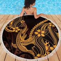 Gold Black Aloha Hawaii Beach Blanket Polynesian Shark Tattoo With Plumeria LT14 - Polynesian Pride