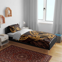 Gold Black Aloha Hawaii Bedding Set Polynesian Shark Tattoo With Plumeria LT14 - Polynesian Pride