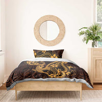 Gold Black Aloha Hawaii Bedding Set Polynesian Shark Tattoo With Plumeria LT14 - Polynesian Pride