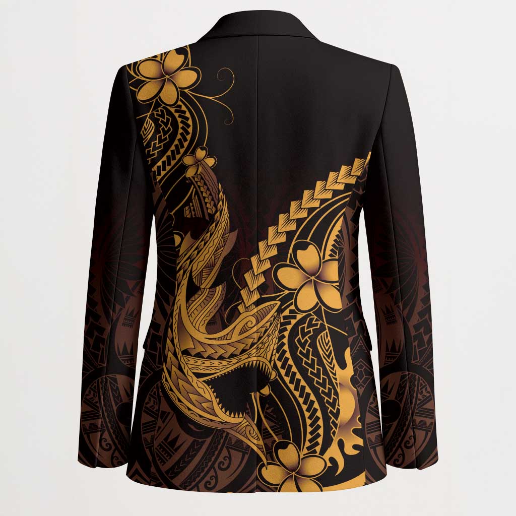 Gold Black Aloha Hawaii Blazer Polynesian Shark Tattoo With Plumeria LT14 - Polynesian Pride