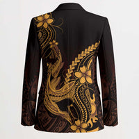 Gold Black Aloha Hawaii Blazer Polynesian Shark Tattoo With Plumeria LT14 - Polynesian Pride