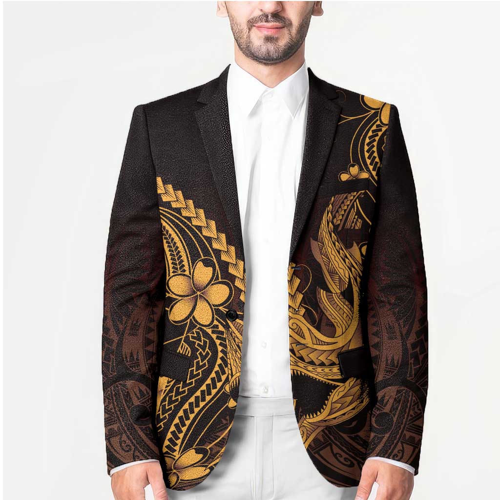 Gold Black Aloha Hawaii Blazer Polynesian Shark Tattoo With Plumeria LT14 - Polynesian Pride