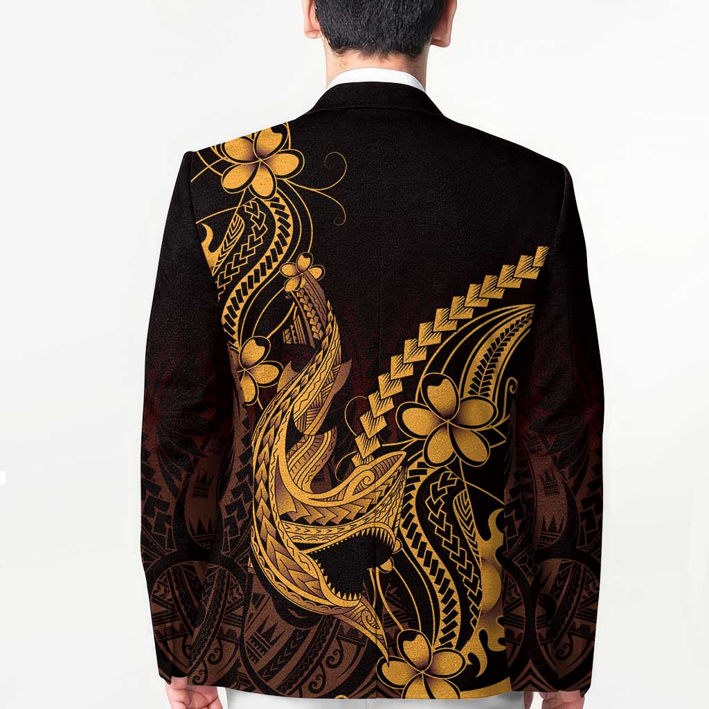 Gold Black Aloha Hawaii Blazer Polynesian Shark Tattoo With Plumeria LT14 - Polynesian Pride