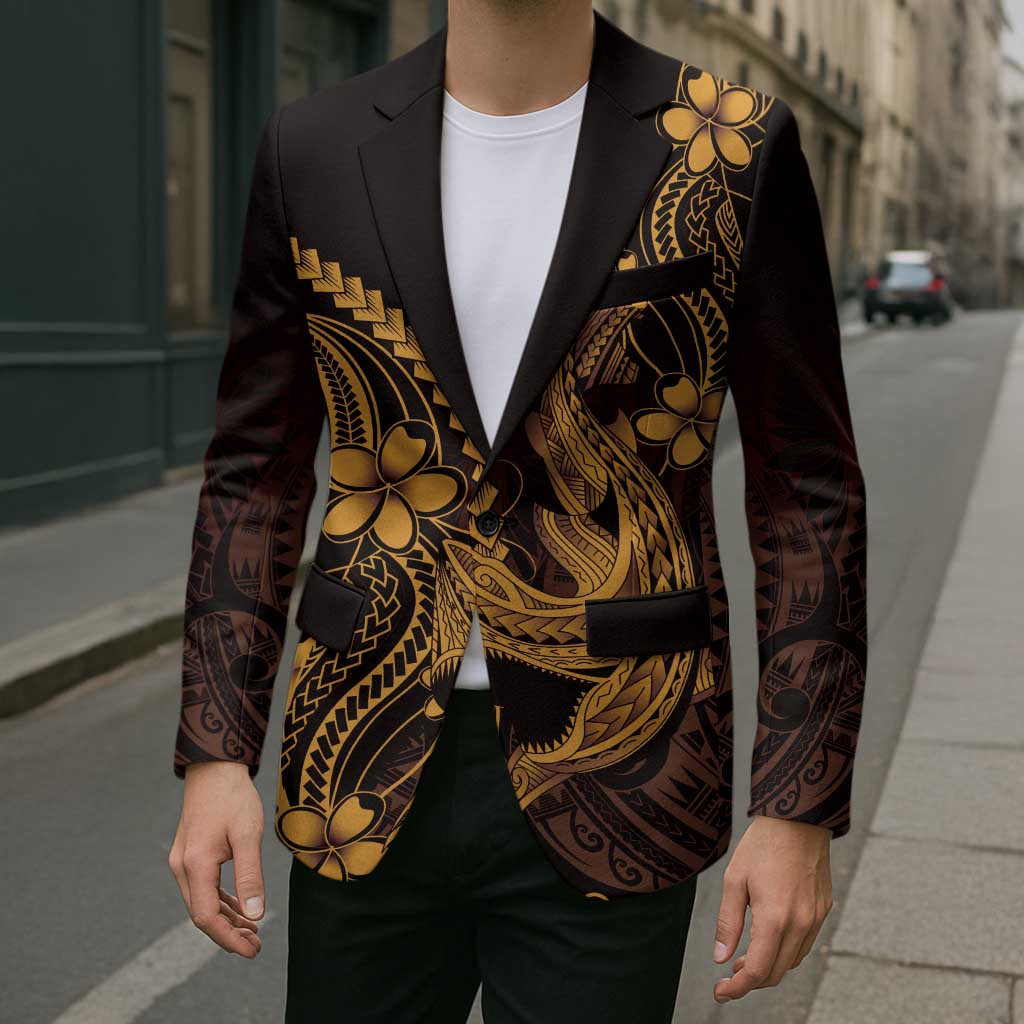 Gold Black Aloha Hawaii Blazer Polynesian Shark Tattoo With Plumeria LT14 - Polynesian Pride