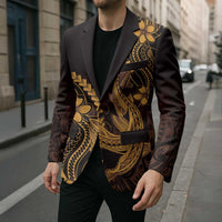 Gold Black Aloha Hawaii Blazer Polynesian Shark Tattoo With Plumeria LT14 - Polynesian Pride