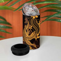 Gold Black Aloha Hawaii 4 in 1 Can Cooler Tumbler Polynesian Shark Tattoo With Plumeria LT14 - Polynesian Pride