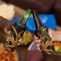 Gold Black Aloha Hawaii 4 in 1 Can Cooler Tumbler Polynesian Shark Tattoo With Plumeria LT14 - Polynesian Pride