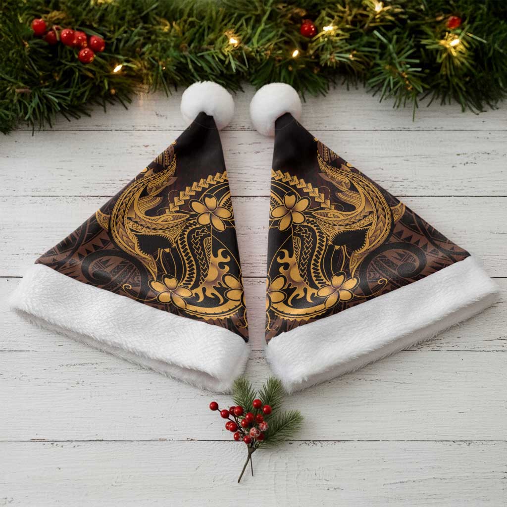 Gold Black Aloha Hawaii Christmas Santa Hat Polynesian Shark Tattoo With Plumeria LT14 - Polynesian Pride