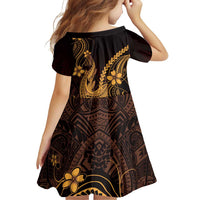Gold Black Aloha Hawaii Family Matching Summer Maxi Dress and Hawaiian Shirt Polynesian Shark Tattoo With Plumeria - Polynesian Pride