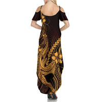 Gold Black Aloha Hawaii Family Matching Summer Maxi Dress and Hawaiian Shirt Polynesian Shark Tattoo With Plumeria - Polynesian Pride