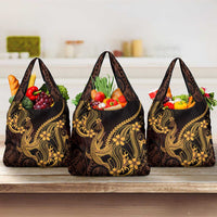 Gold Black Aloha Hawaii Grocery Bag Polynesian Shark Tattoo With Plumeria LT14 3-pack One Size Gold - Polynesian Pride