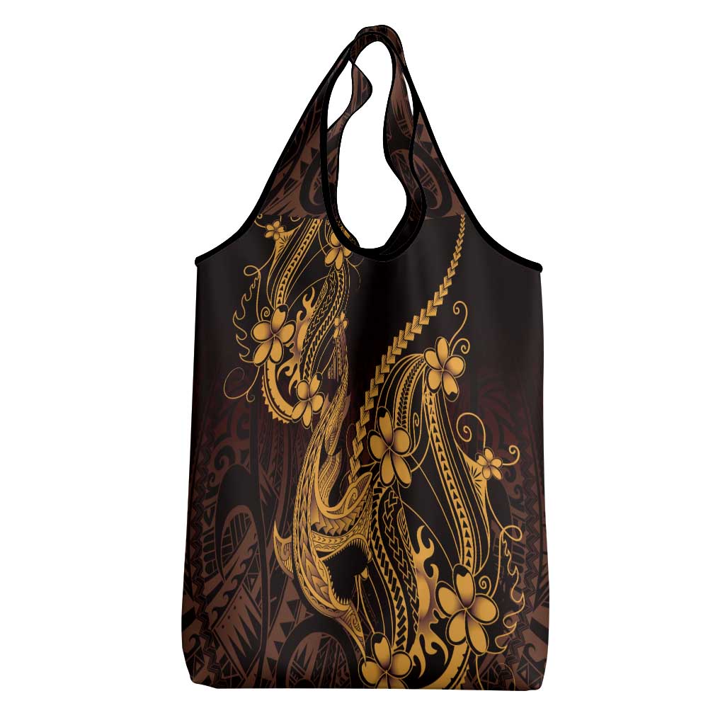 Gold Black Aloha Hawaii Grocery Bag Polynesian Shark Tattoo With Plumeria LT14 - Polynesian Pride