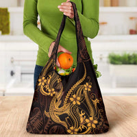 Gold Black Aloha Hawaii Grocery Bag Polynesian Shark Tattoo With Plumeria LT14 - Polynesian Pride