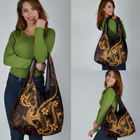 Gold Black Aloha Hawaii Grocery Bag Polynesian Shark Tattoo With Plumeria LT14 - Polynesian Pride