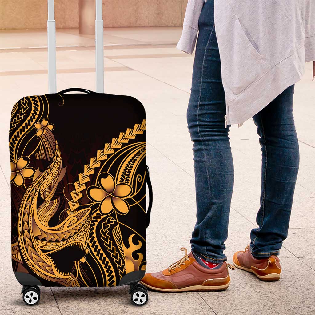 Gold Black Aloha Hawaii Luggage Cover Polynesian Shark Tattoo With Plumeria LT14 Gold - Polynesian Pride