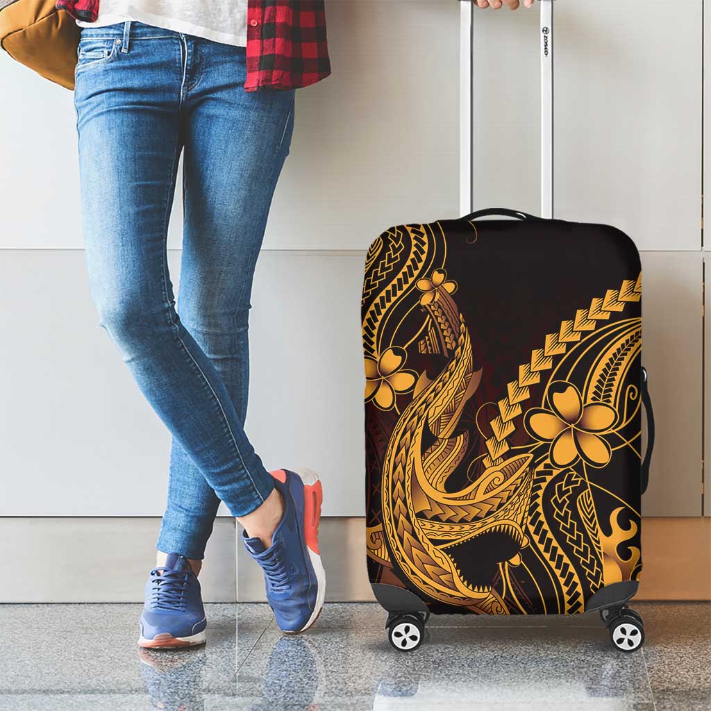 Gold Black Aloha Hawaii Luggage Cover Polynesian Shark Tattoo With Plumeria LT14 - Polynesian Pride