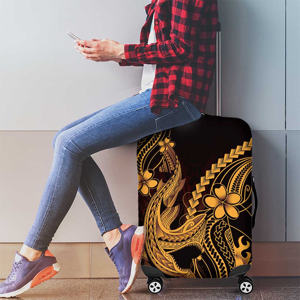 Gold Black Aloha Hawaii Luggage Cover Polynesian Shark Tattoo With Plumeria LT14 - Polynesian Pride
