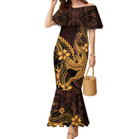 Gold Black Aloha Hawaii Mermaid Dress Polynesian Shark Tattoo With Plumeria LT14 Women Gold - Polynesian Pride