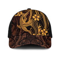 Gold Black Aloha Hawaii Mesh Trucker Cap Polynesian Shark Tattoo With Plumeria - Polynesian Pride
