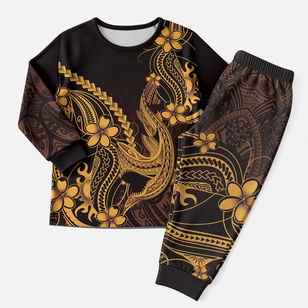 Gold Black Aloha Hawaii Christmas Pajama Set Polynesian Shark Tattoo With Plumeria LT14 Men Gold - Polynesian Pride