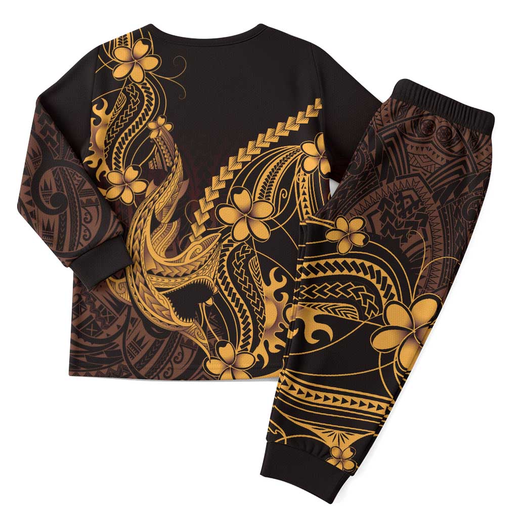 Gold Black Aloha Hawaii Christmas Pajama Set Polynesian Shark Tattoo With Plumeria LT14 - Polynesian Pride