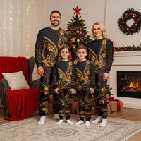 Gold Black Aloha Hawaii Christmas Pajama Set Polynesian Shark Tattoo With Plumeria LT14 - Polynesian Pride