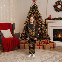 Gold Black Aloha Hawaii Christmas Pajama Set Polynesian Shark Tattoo With Plumeria LT14 Kid Gold - Polynesian Pride