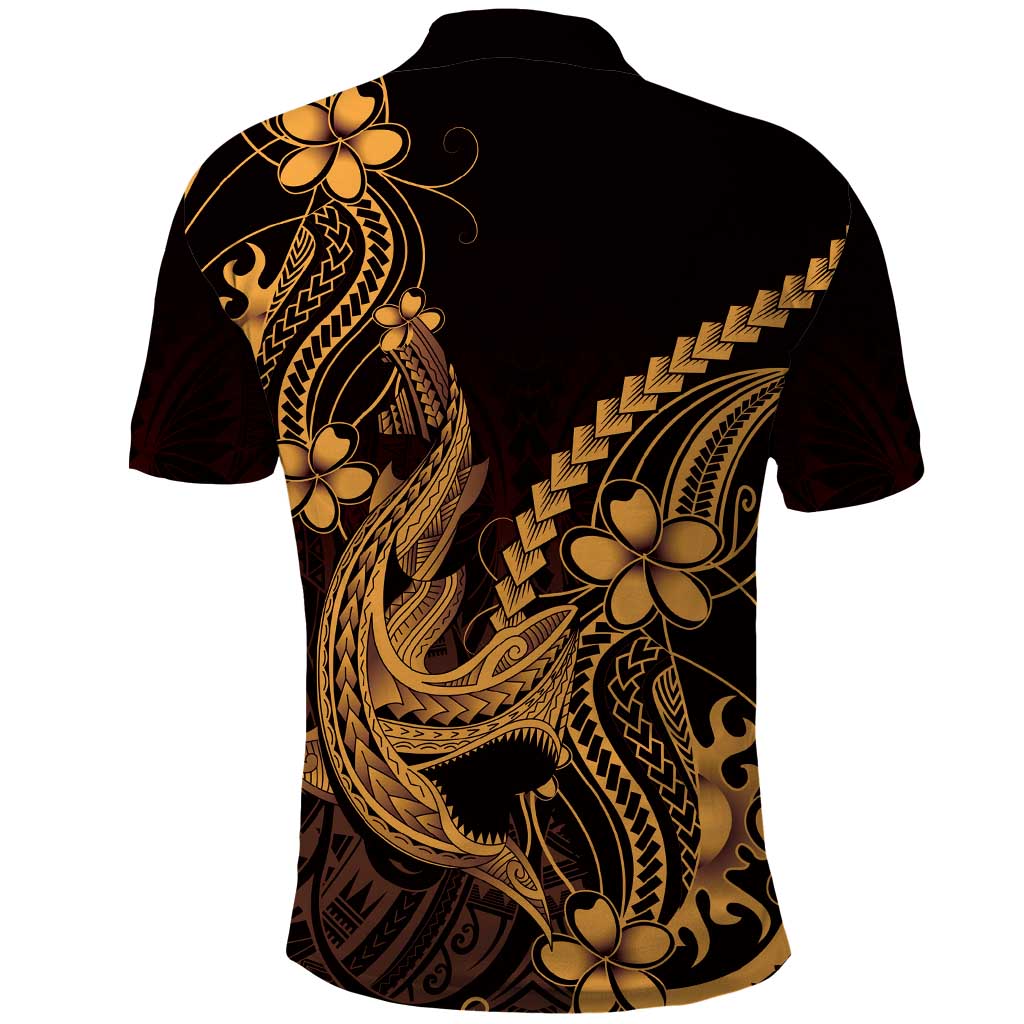 Gold Black Aloha Hawaii Polo Shirt - Polynesian Shark Tattoo With Plumeria LT14 - Polynesian Pride