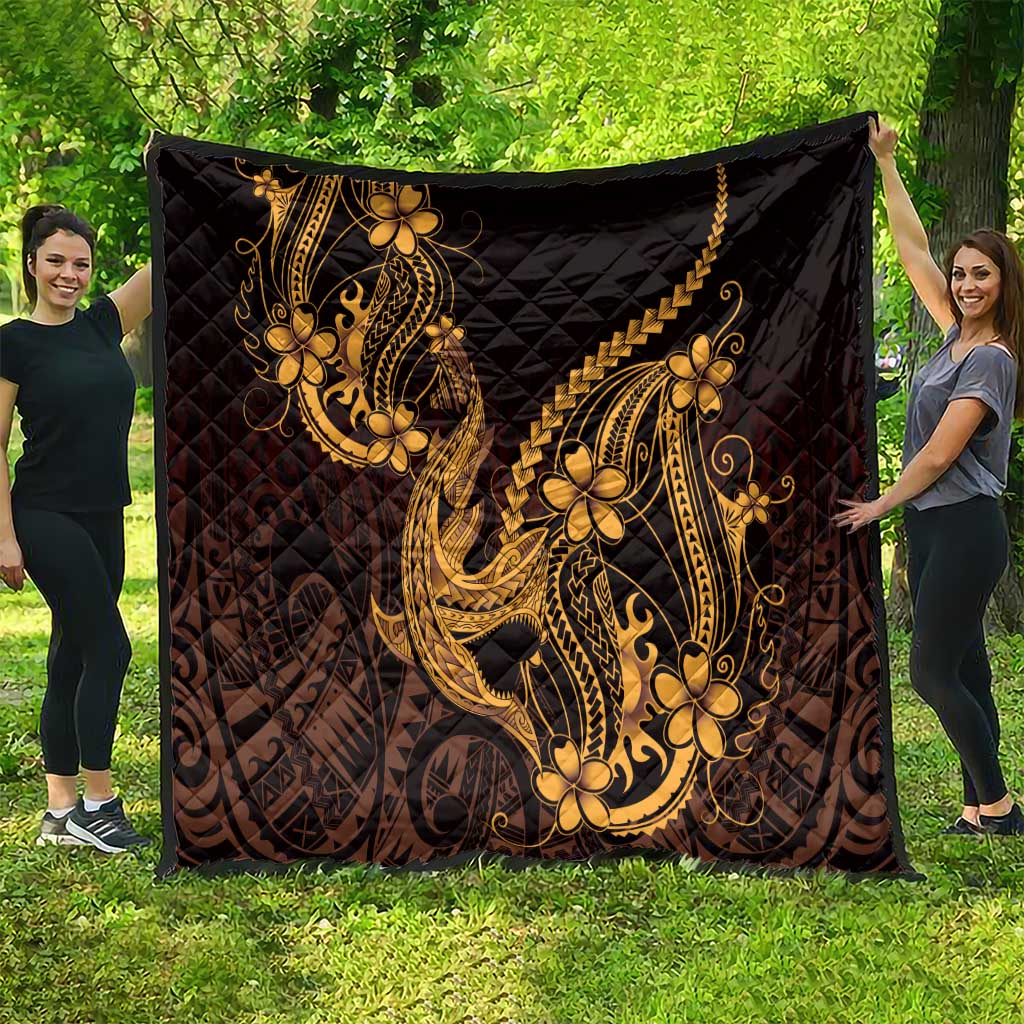 Gold Black Aloha Hawaii Quilt Polynesian Shark Tattoo With Plumeria LT14 - Polynesian Pride