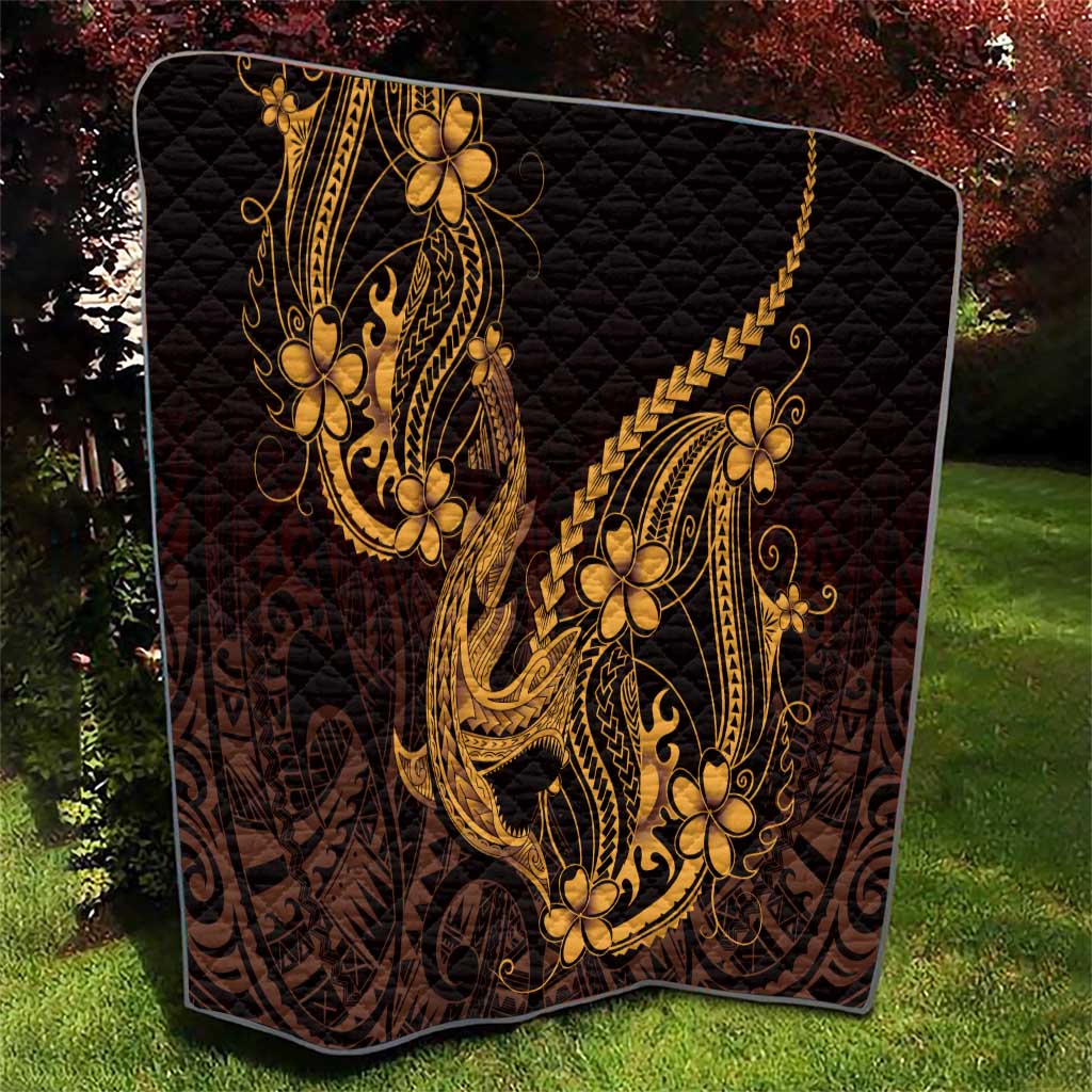 Gold Black Aloha Hawaii Quilt Polynesian Shark Tattoo With Plumeria LT14 - Polynesian Pride