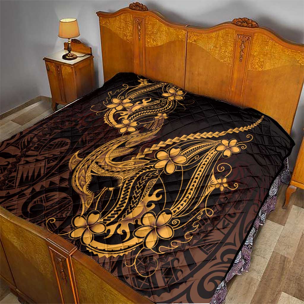 Gold Black Aloha Hawaii Quilt Polynesian Shark Tattoo With Plumeria LT14 - Polynesian Pride