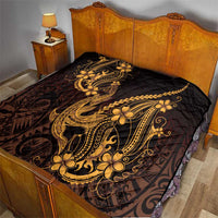 Gold Black Aloha Hawaii Quilt Polynesian Shark Tattoo With Plumeria LT14 - Polynesian Pride