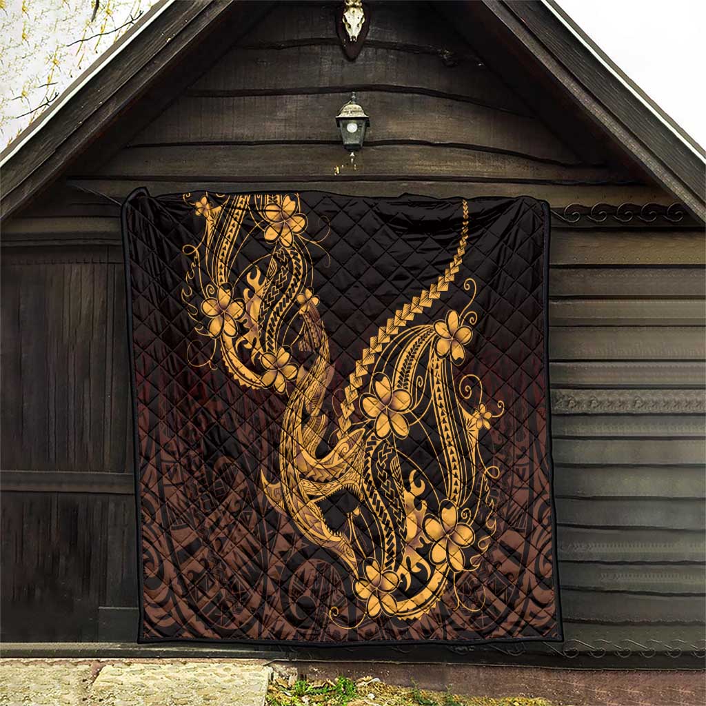 Gold Black Aloha Hawaii Quilt Polynesian Shark Tattoo With Plumeria LT14 - Polynesian Pride