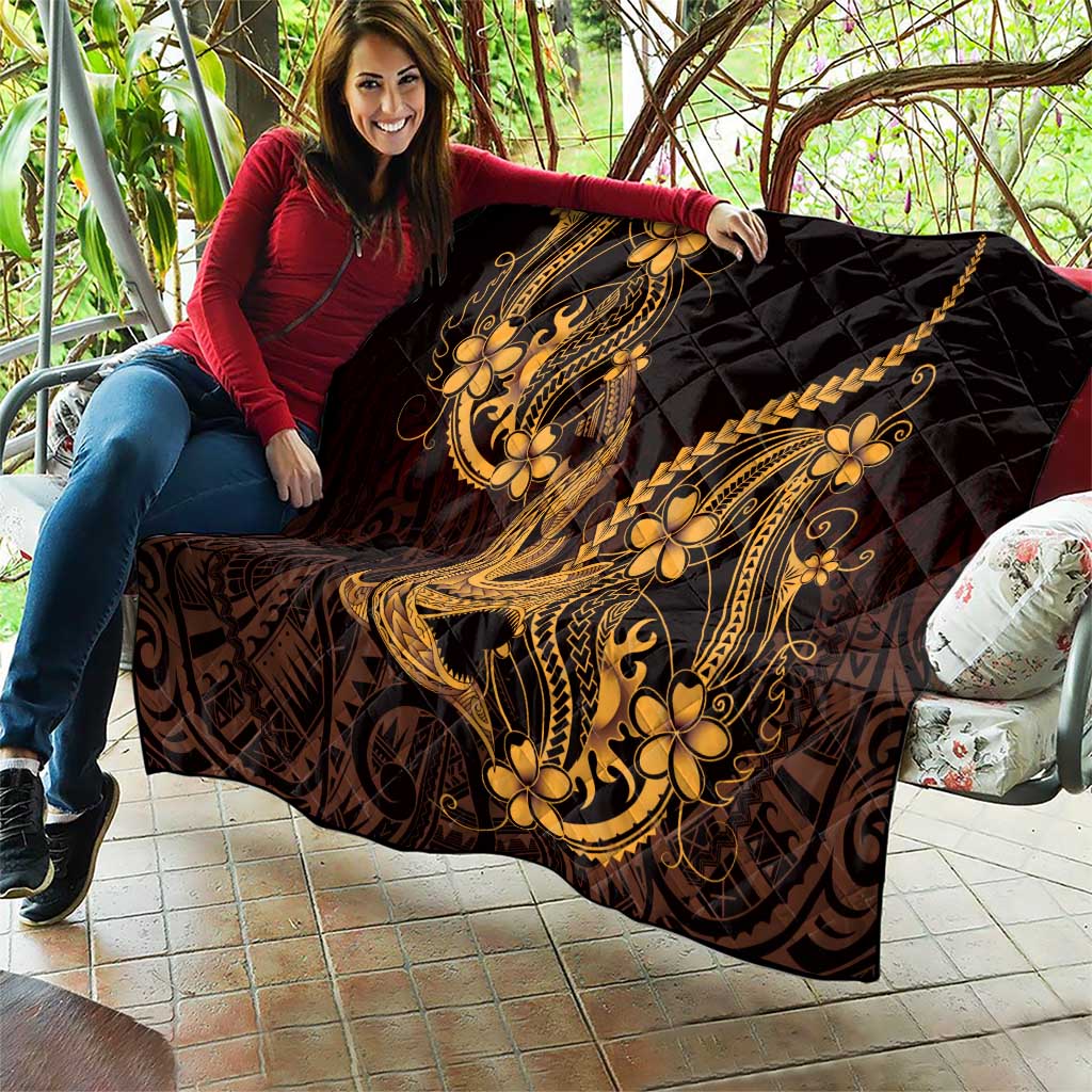 Gold Black Aloha Hawaii Quilt Polynesian Shark Tattoo With Plumeria LT14 - Polynesian Pride