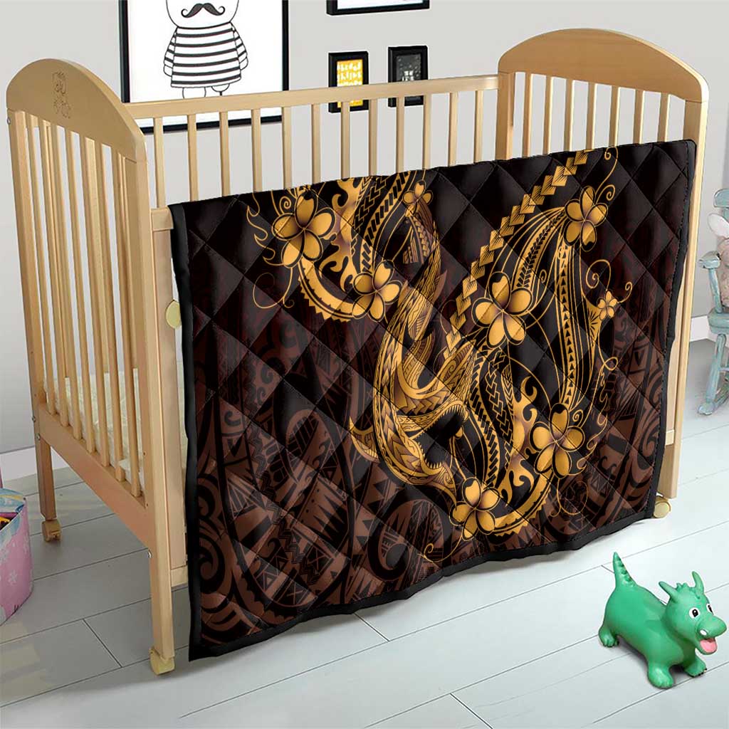Gold Black Aloha Hawaii Quilt Polynesian Shark Tattoo With Plumeria LT14 - Polynesian Pride