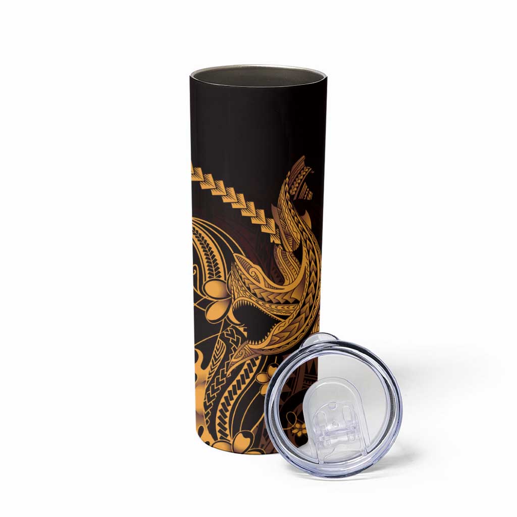 Gold Black Aloha Hawaii Skinny Tumbler Polynesian Shark Tattoo With Plumeria LT14 - Polynesian Pride