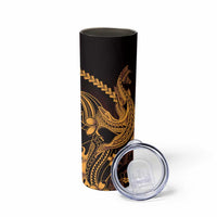 Gold Black Aloha Hawaii Skinny Tumbler Polynesian Shark Tattoo With Plumeria LT14 - Polynesian Pride