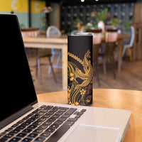 Gold Black Aloha Hawaii Skinny Tumbler Polynesian Shark Tattoo With Plumeria LT14 - Polynesian Pride