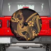 Gold Black Aloha Hawaii Spare Tire Cover Polynesian Shark Tattoo With Plumeria LT14 - Polynesian Pride
