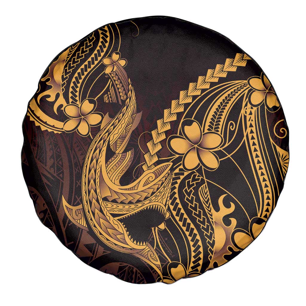 Gold Black Aloha Hawaii Spare Tire Cover Polynesian Shark Tattoo With Plumeria LT14 - Polynesian Pride