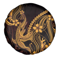 Gold Black Aloha Hawaii Spare Tire Cover Polynesian Shark Tattoo With Plumeria LT14 - Polynesian Pride
