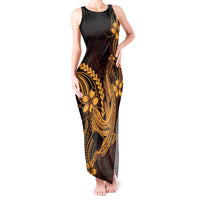 Gold Black Aloha Hawaii Tank Maxi Dress Polynesian Shark Tattoo With Plumeria LT14 Women Gold - Polynesian Pride