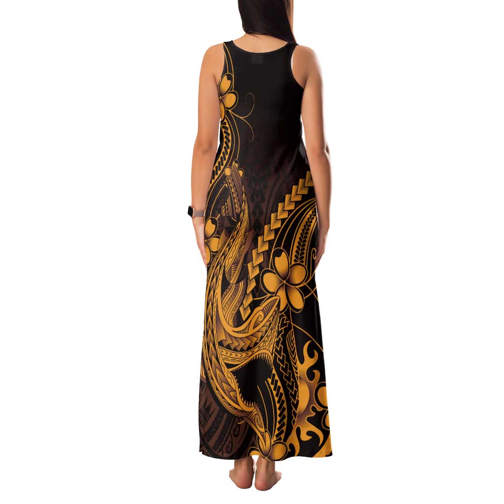Gold Black Aloha Hawaii Tank Maxi Dress Polynesian Shark Tattoo With Plumeria LT14 - Polynesian Pride