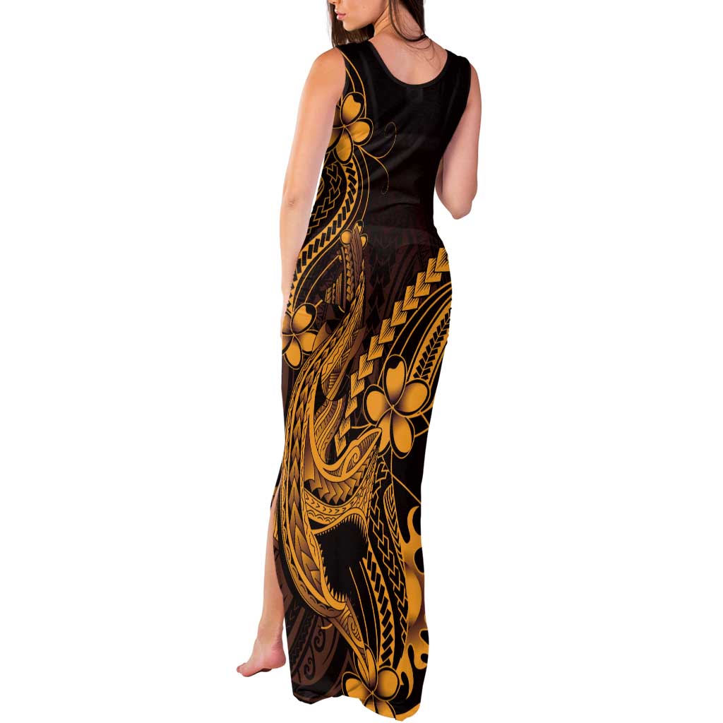 Gold Black Aloha Hawaii Tank Maxi Dress Polynesian Shark Tattoo With Plumeria LT14 - Polynesian Pride
